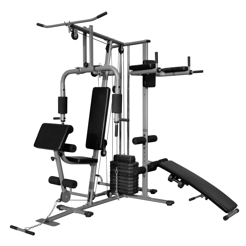 Aparat fitness complet echipat, vidaXL, Otel, 160 x 230 x 212 cm, Negru/Argintiu