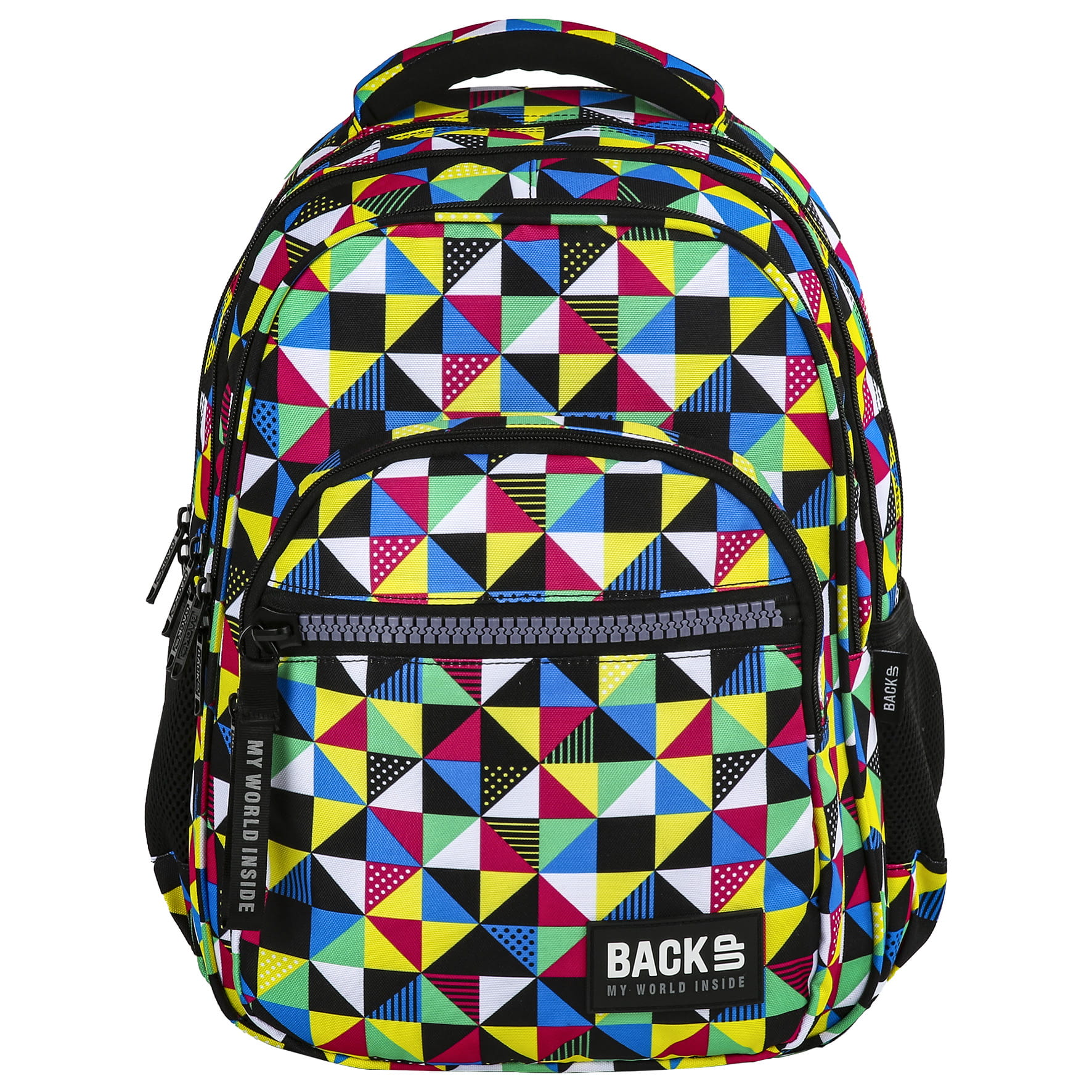 Rucsac scoala BackUP 2 model M 34 triunghiuri, multicolor
