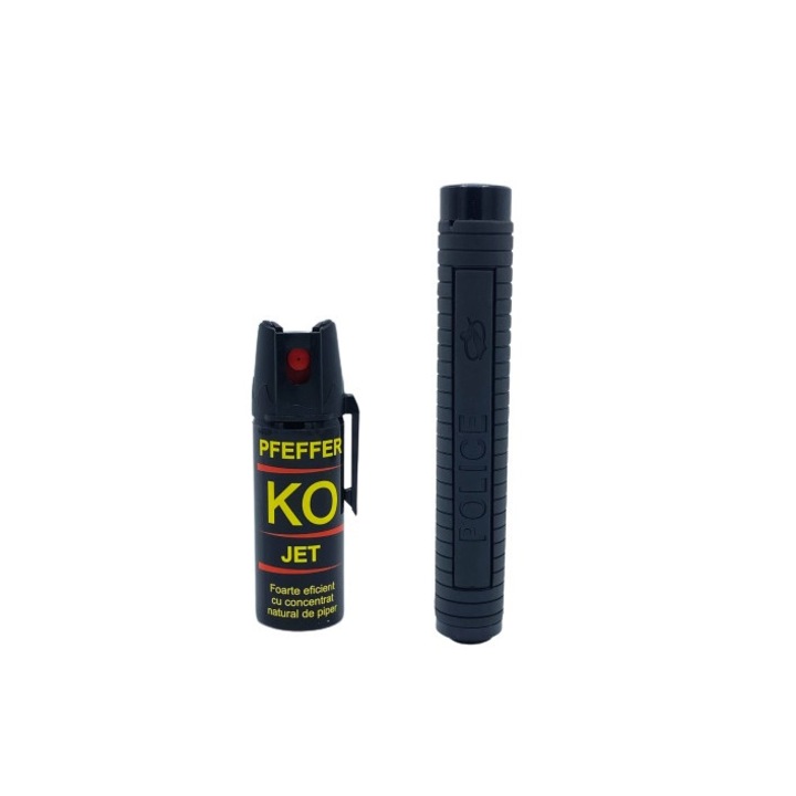 Set format din Baston 50 cm si Spray KO 50 ml pentru autoaparare