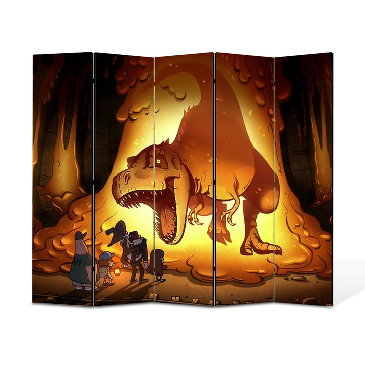 Paravan 5 piese Premium TrueColor, Art Star, Gravity Falls si descoperirile ciudate, Animatii, Panza pe cadru de lemn, Decoratiuni Moderne pentru Casa, 5 Panouri de 45x150, 225 x 150 cm