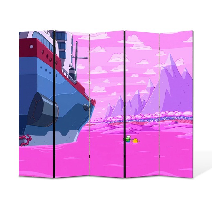 Paravan 5 piese Premium TrueColor, Art Star, Adventure time Jake si Finn in apa rox, Animatii, Panza pe cadru de lemn, Decoratiuni Moderne pentru Casa, 5 Panouri de 35x150, 175 x 150 cm
