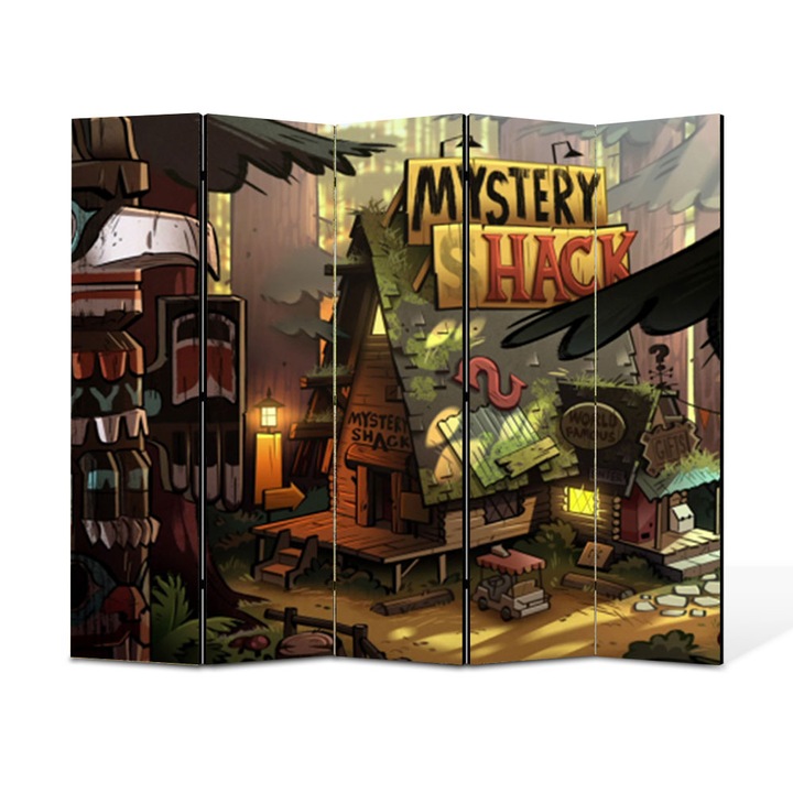 Paravan 5 piese Premium TrueColor, Art Star, Gravity Falls Casa misterelor, Animatii, Panza pe cadru de lemn, Decoratiuni Moderne pentru Casa, 5 Panouri de 45x180, 225 x 180 cm