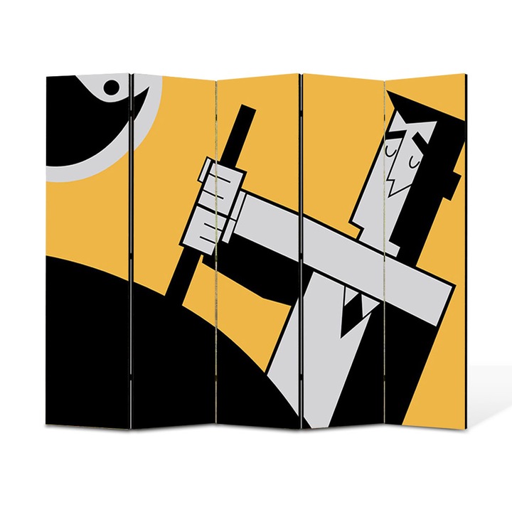 Paravan 5 piese Premium TrueColor, Art Star, Fetitele Powerpuff Profesorul Utonium , Animatii, Panza pe cadru de lemn, Decoratiuni Moderne pentru Casa, 5 Panouri de 45x150, 225 x 150 cm