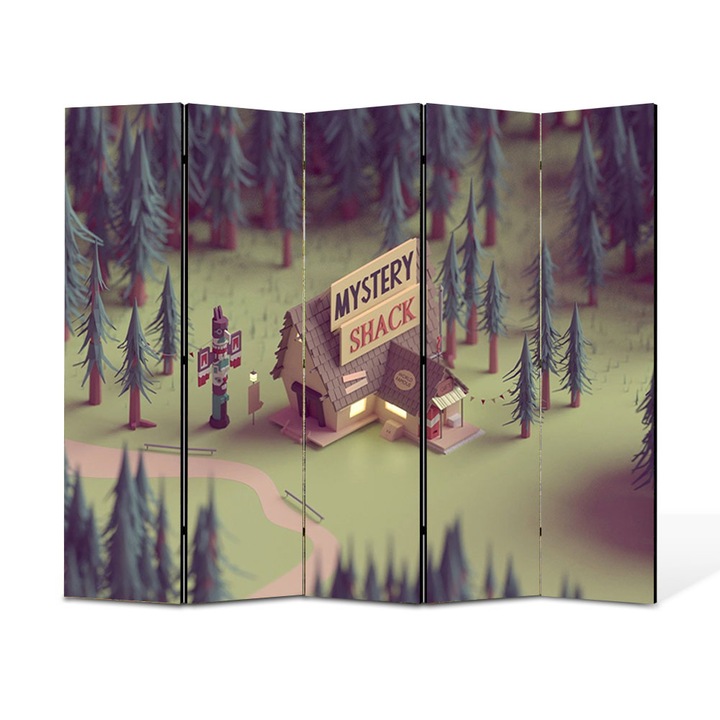 Paravan 5 piese Premium TrueColor, Art Star, Gravity Falls macheta, Animatii, Panza pe cadru de lemn, Decoratiuni Moderne pentru Casa, 5 Panouri de 45x150, 225 x 150 cm