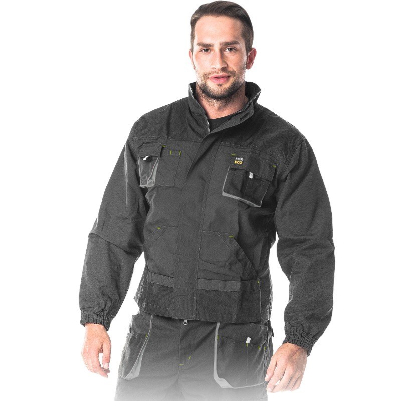 Jacheta de protectie, Foreco, din terco,t rezistenta la rupere, neagru si gri, XXL