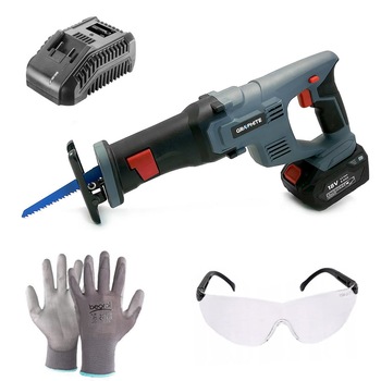Fierastrau tip sabie cu acumulator, 18 V, 2 Ah, Li-ion, incarcator, ochelari si manusi, Graphite Energy Fierastrau tip sabie cu acumulator, 18 V, 2 Ah, Li-ion, incarcator, ochelari si manusi, Graphite Energy