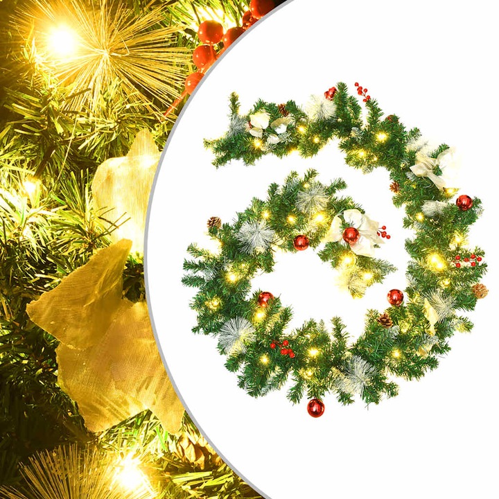 Ghirlanda de Craciun cu lumini LED vidaXL, verde, 2,7 m, PVC