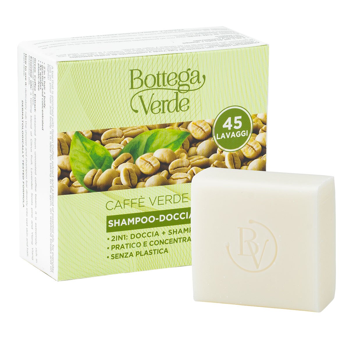 Gel de dus si sampon solid cu extract de cafea verde si mix de uleiuri esentiale - Caffè Verde, 60 G, Bottega Verde