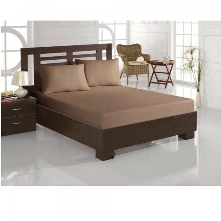 Cearceaf de pat cu elastic din bumbac ranforce 100% 240 x240 cm brown light