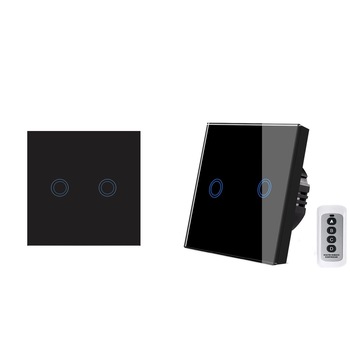 Set 2 Intrerupatoare Tactile Duble, Panou de Sticla, Touch, Cap-Scara, Wifi+RF, cu Telecomanda, Compatibil si cu Becuri LED, Negru, SatLink™ Set 2 Intrerupatoare Tactile Duble, Panou de Sticla, Touch, Cap-Scara, Wifi+RF, cu Telecomanda, Compatibil si cu Becuri LED, Negru, SatLink™