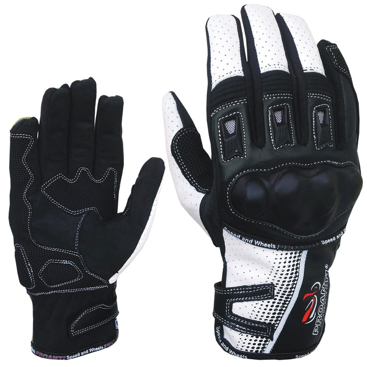 Manusi moto Proanti, Piele/Textil, 2XL, Alb/Negru
