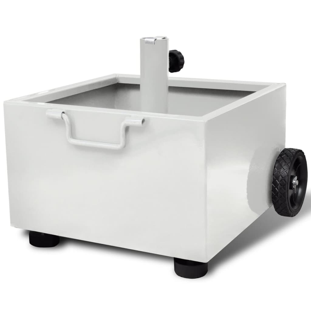 Suport umbrela pentru exterior tip ghiveci plante,vidaXL, Metal, 45 x 45 x 26 cm, Alb