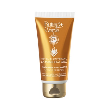 Masca pentru fata, de noapte, cu particule de aur, cu efect anti-imbatranire si extract de pistili de sofran - Pistilli di Zafferano, 50 ML, Bottega Verde Masca pentru fata, de noapte, cu particule de aur, cu efect anti-imbatranire si extract de pistili de sofran - Pistilli di Zafferano, 50 ML, Bottega Verde