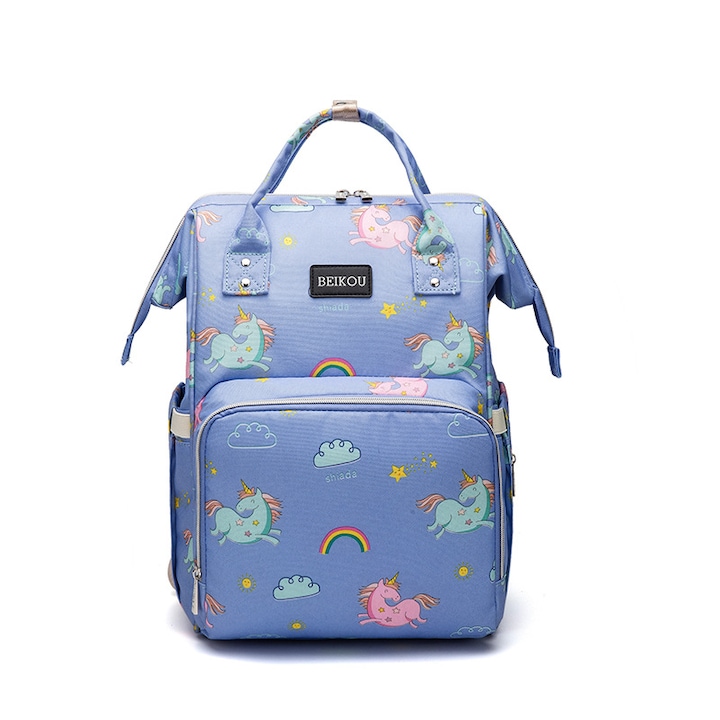 Többfunkciós baba-mama pelenkázó táska, NUBI BEIKOU, USB, Kék