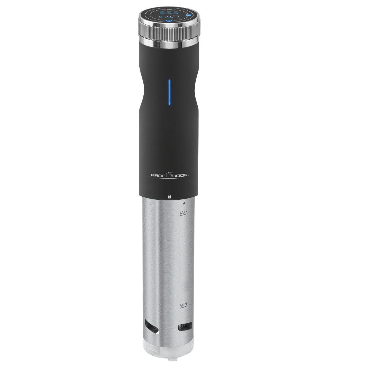Stick pentru gatit Sous Vide ProfiCook, PC-SV 1126, circulatia apei 7-8 l/min, preparare iaurt, functie dezghetare, afisaj LED, controlul temperaturii, temporizator, 800 W, oprire automata, argintiu/negru