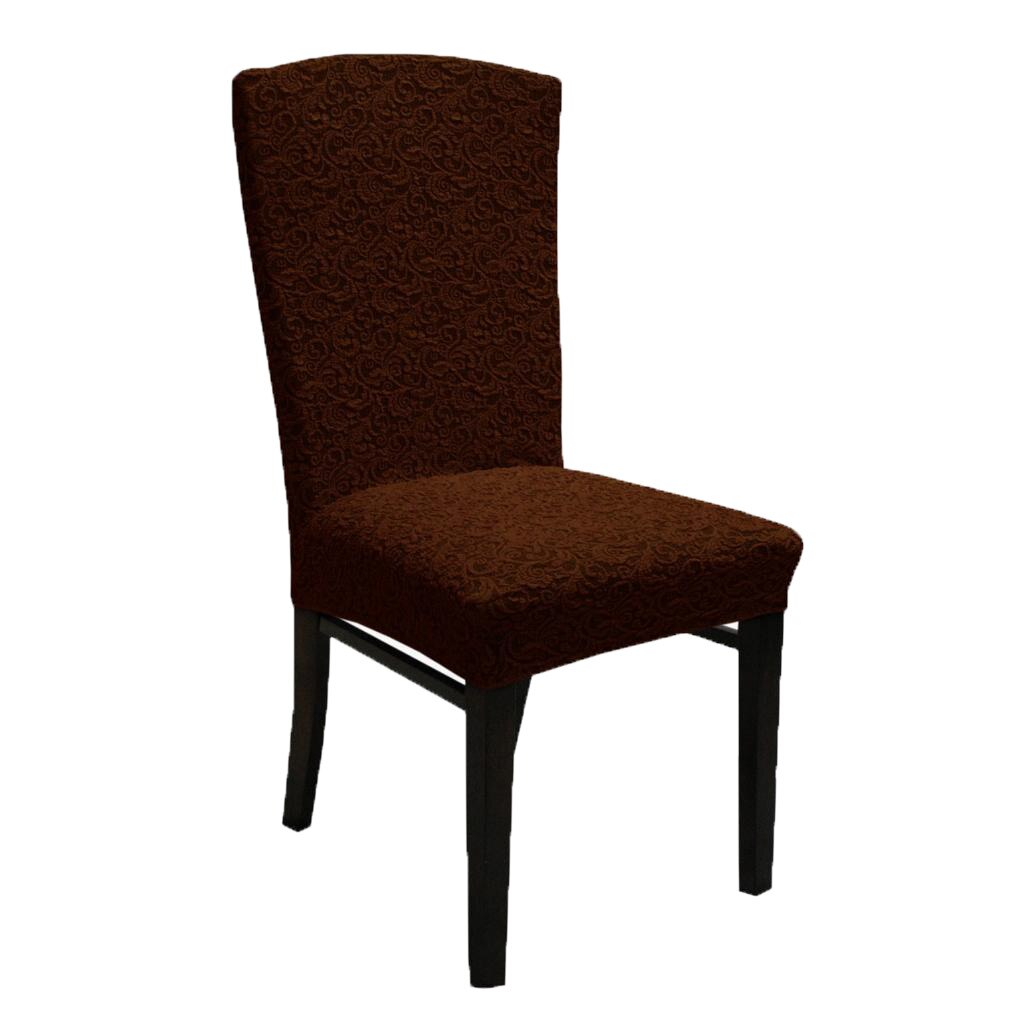 Set 6 huse scaune multielastice Jacquard, culoare maro inchis