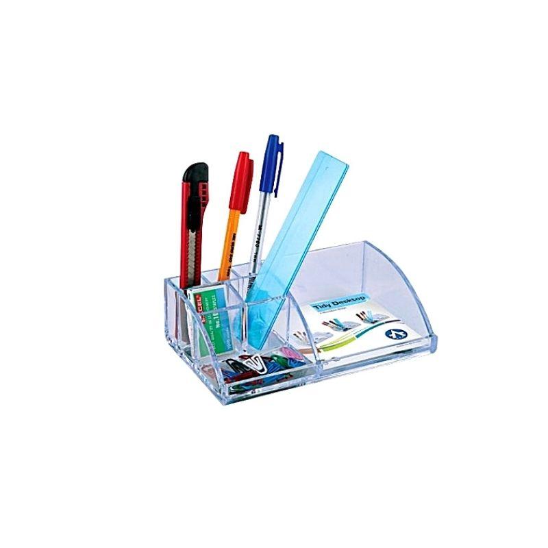 Suport birou Tidy transparent cu 7 compartimente, Plastic
