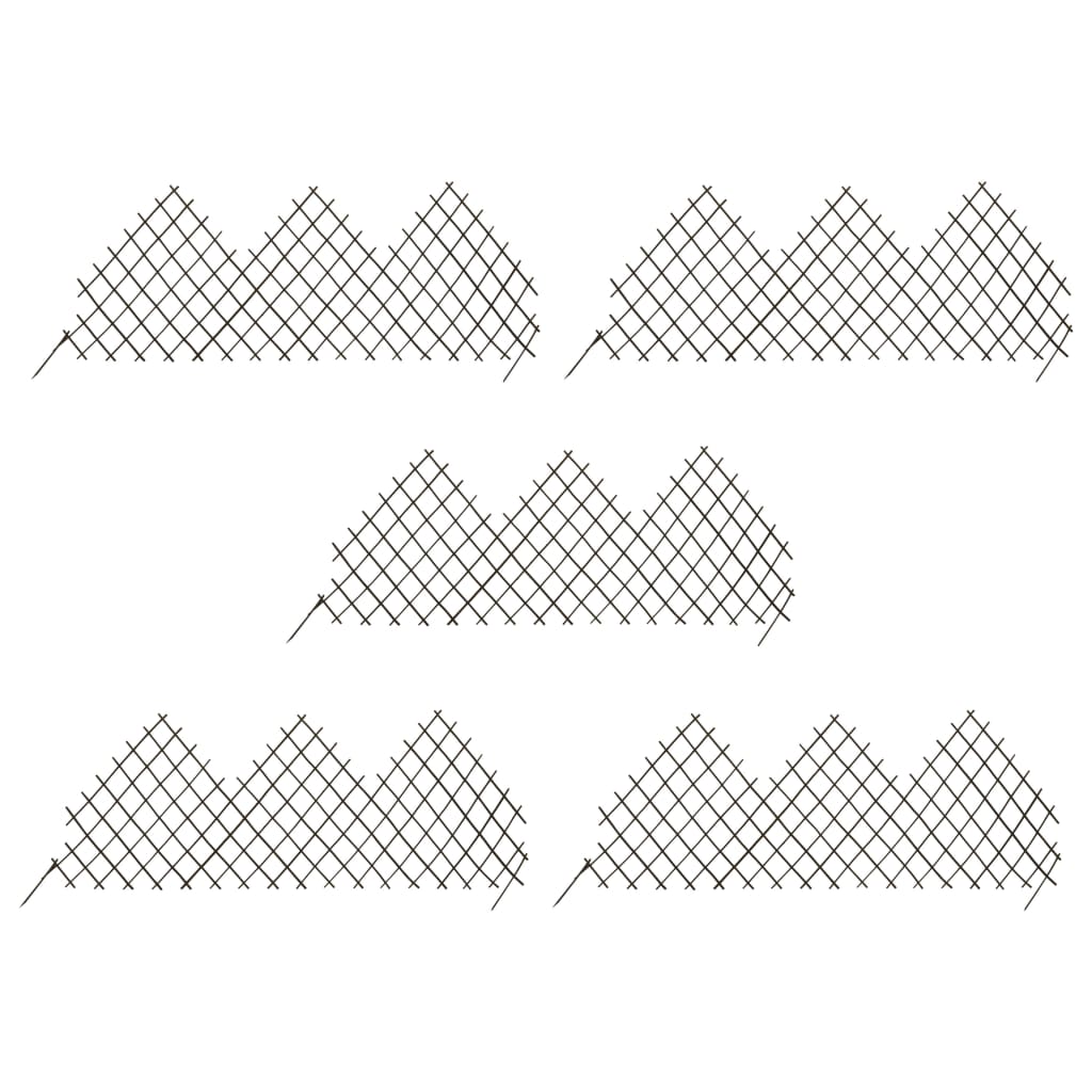 Set de 5 panouri de gard de gradina, vidaXL, Lemn de salcie, 170 x 75 cm, Maro