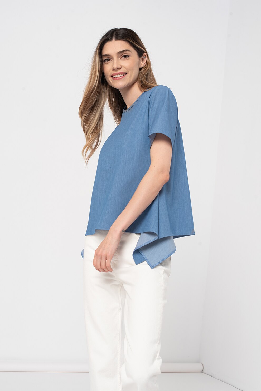 Amazing, Bluza de chambray cu maneci scurte, Albastru, S