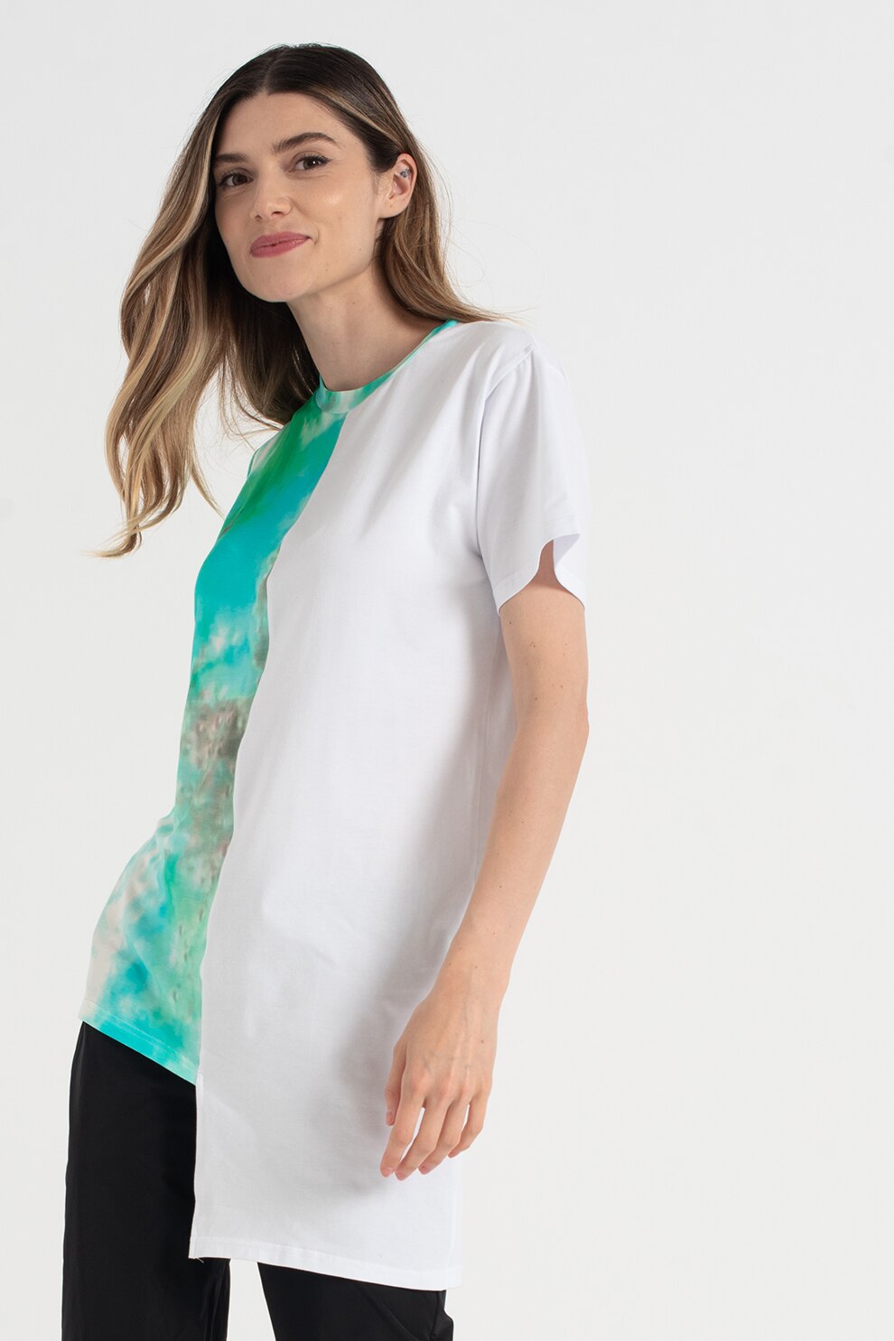 Amazing, Tricou asimetric cu imprimeu, Alb/verde