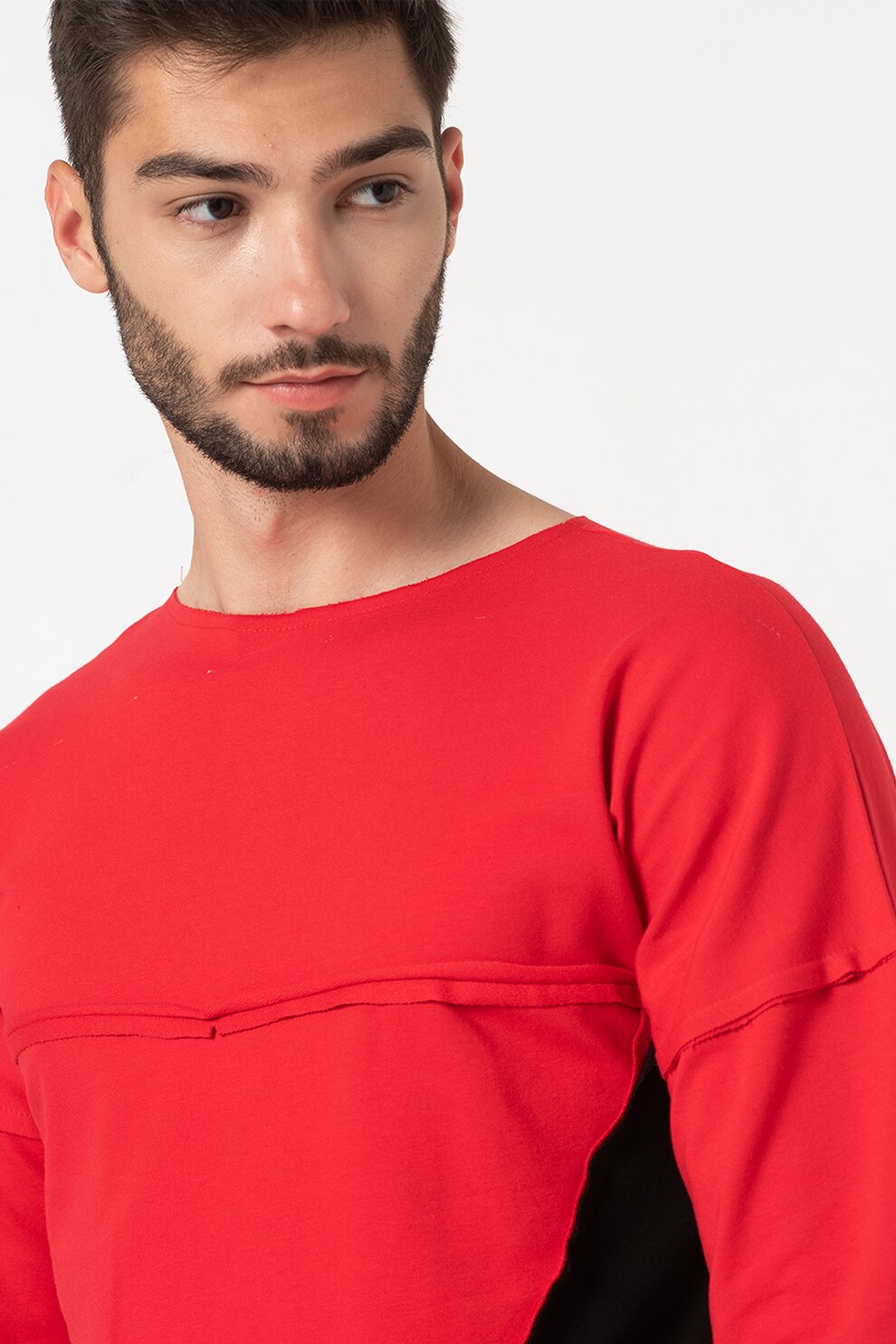 Amazing, Bluza cu maneci lungi si garnituri nefinisate, rosu/negru