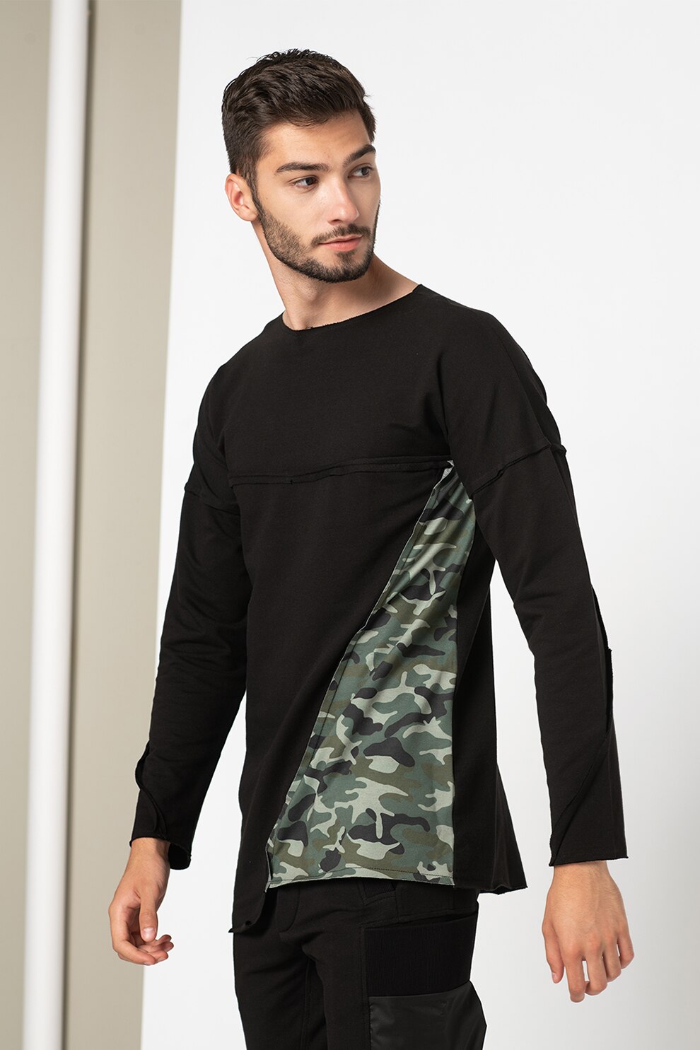 Amazing, Bluza cu maneci lungi si garnituri nefinisate, Negru