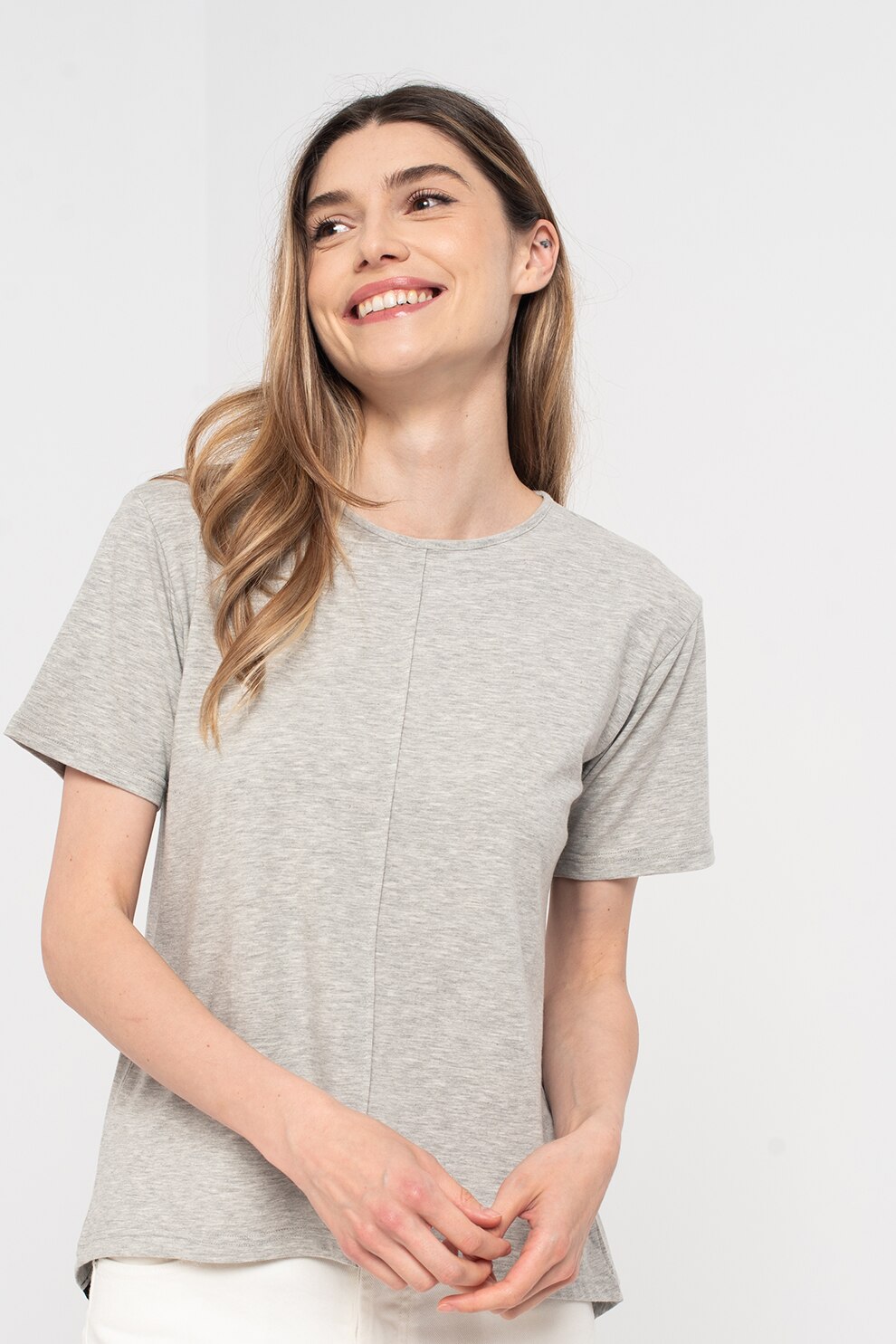 Amazing, Tricou cu terminatie asimetrica, Gri melange/Negru