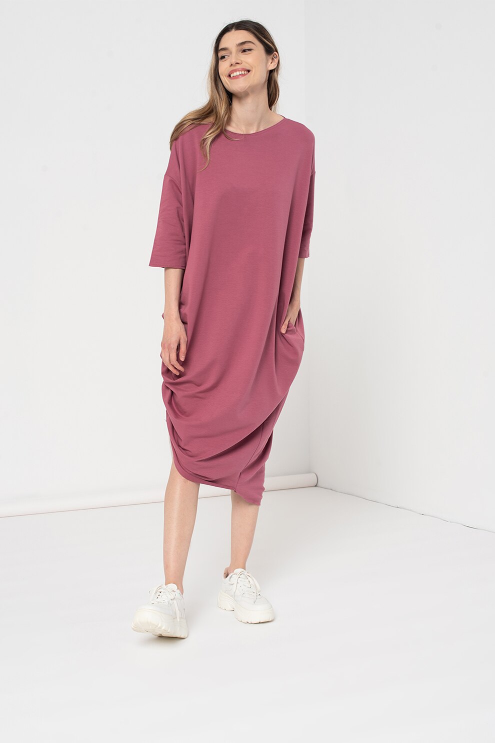 Amazing, Rochie supradimensionata cu maneci cazute Keni, Roz, One Size