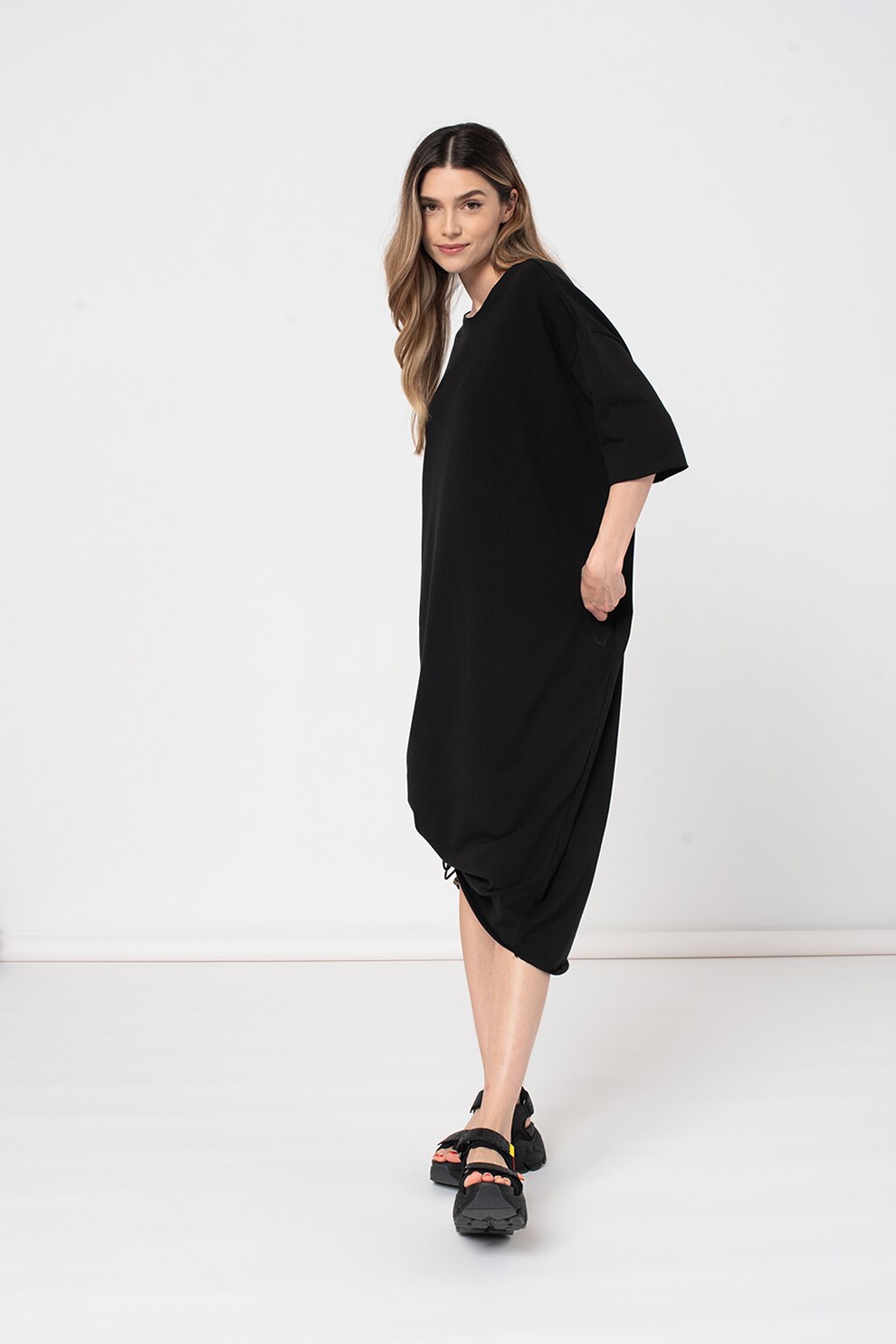 Amazing, Rochie supradimensionata cu maneci cazute Keni, Negru, One Size