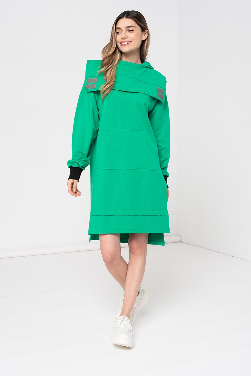 Amazing, Rochie tip hanorac cu slituri laterale, Verde, S