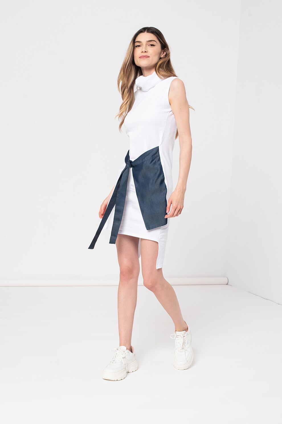 Amazing, Rochie stratificata cu imprimeu, Alb/Bleumarin
