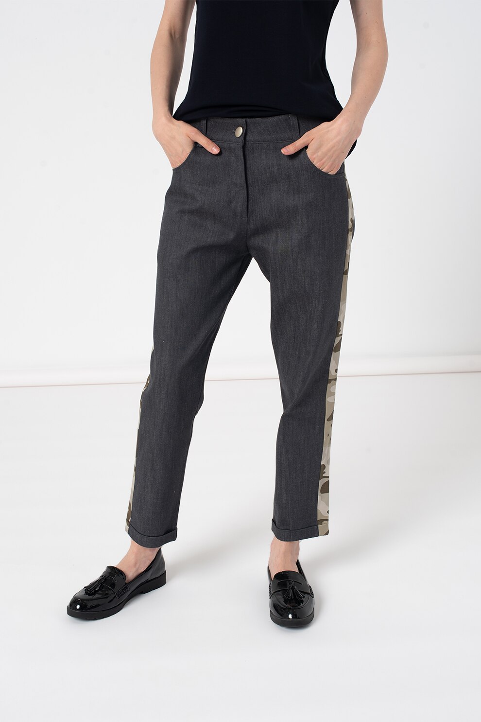 Amazing, Blugi cu benzi laterale cu model camuflaj, Bleumarin inchis/Verde/Alb