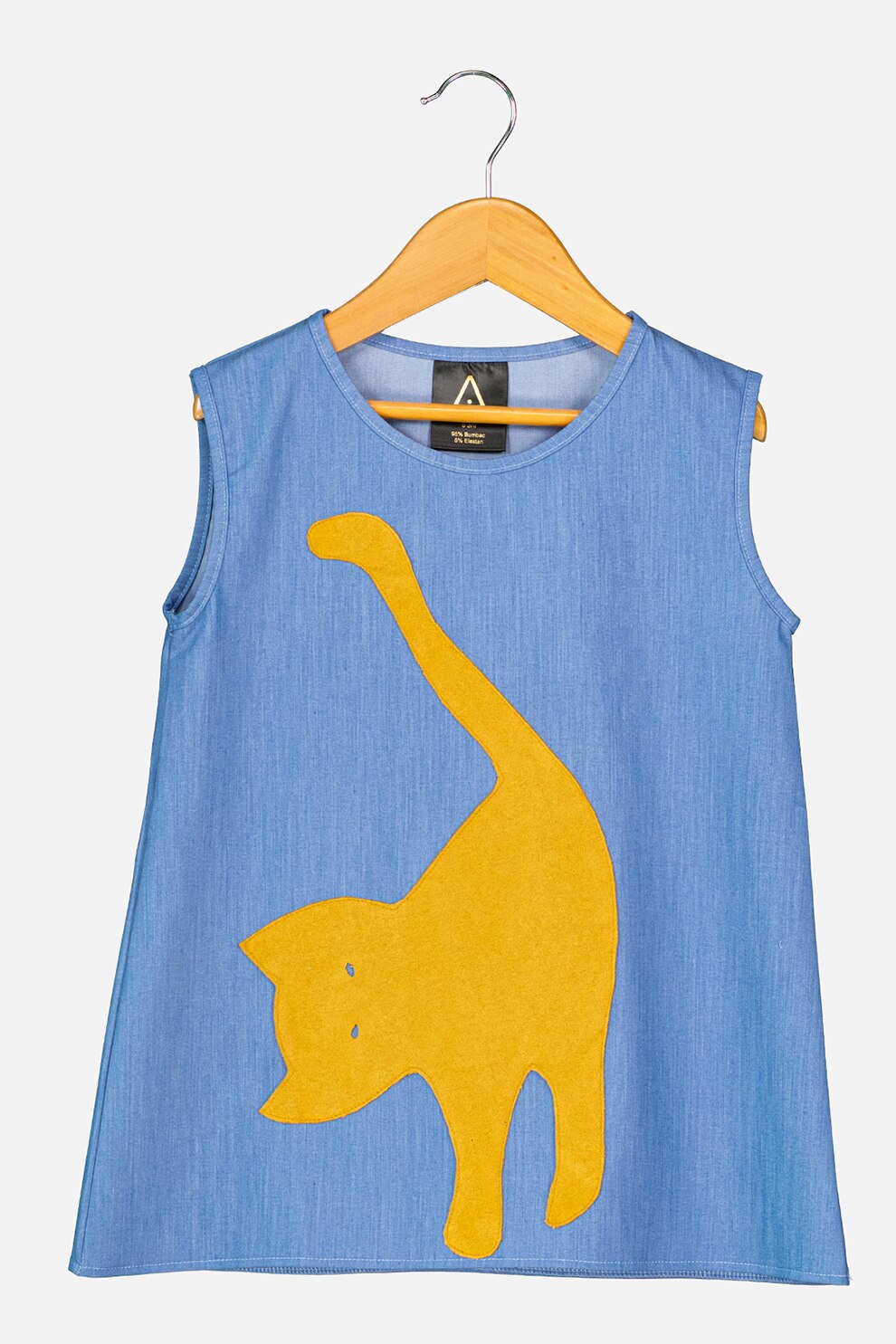 Amazing, Rochie din denim cu aplicatie, Albastru prafuit, 115-119 CM