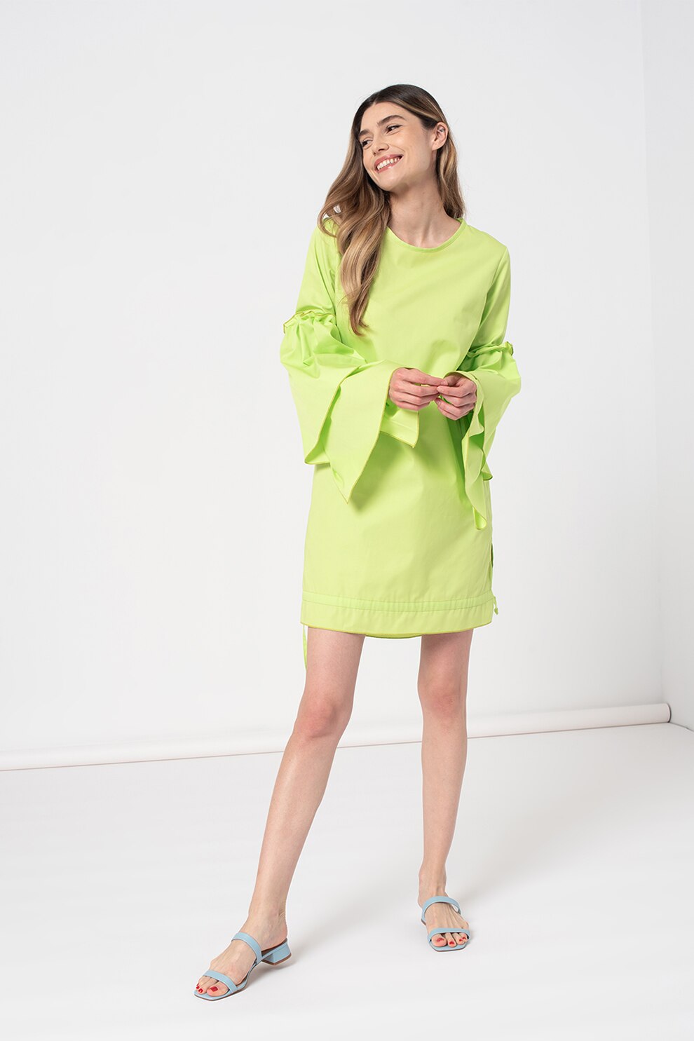 Amazing, Rochie lejera cu maneci evazate, Verde lime