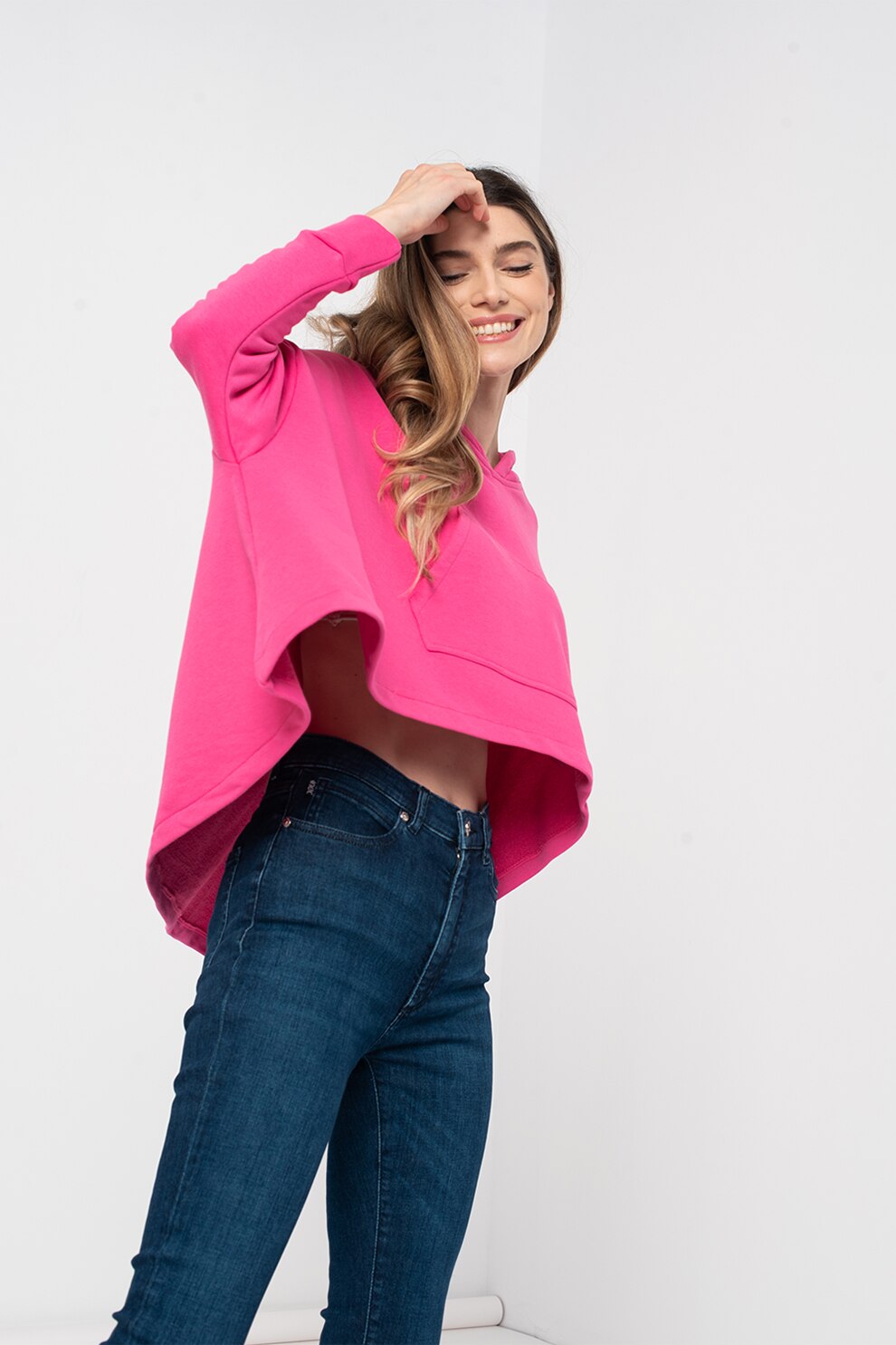 Amazing, Hanorac lejer asimetric cu maneci lungi, Fucsia, L