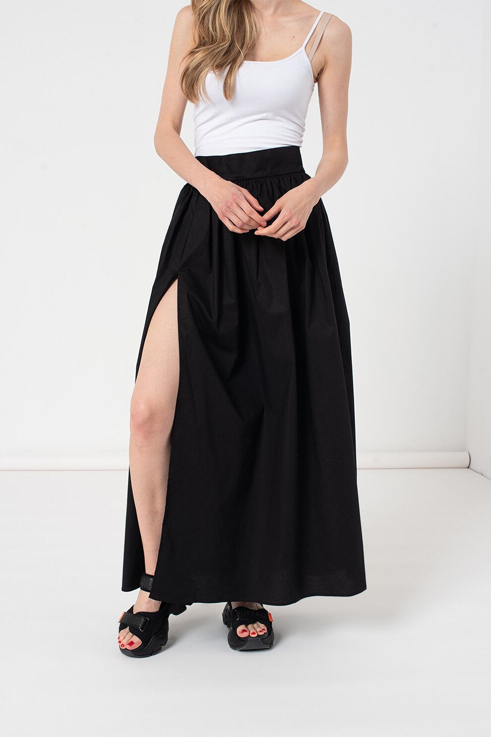 Amazing, Fusta maxi cu slituri laterale, Negru, L
