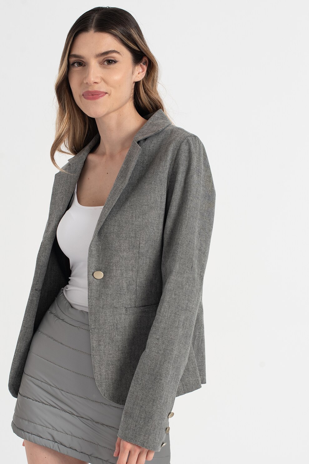 Amazing, Sacou din amestec de bumbac cu revere decupate, Gri