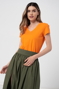 Amazing, Tricou de bumbac cu decolteu in V, Oranj mandarina Amazing, Tricou de bumbac cu decolteu in V, Oranj mandarina