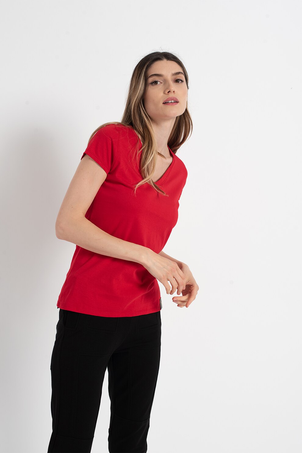 Amazing, Tricou de bumbac cu decolteu in V, Rosu