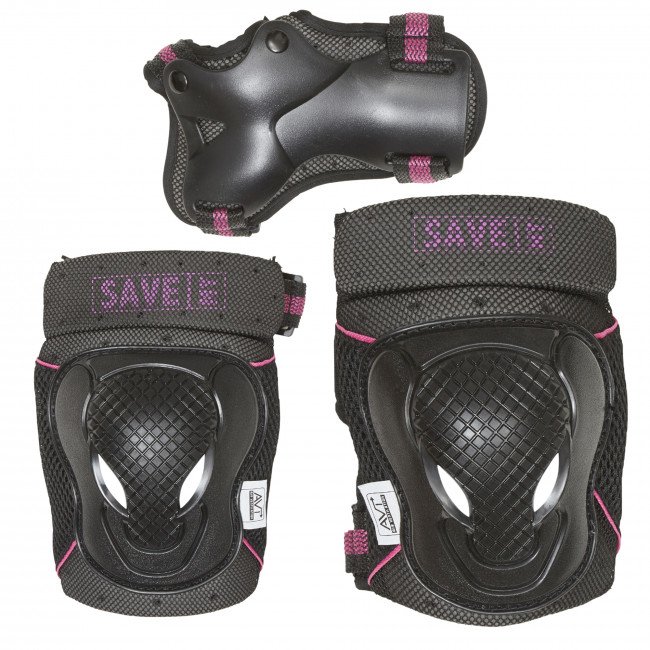 Set protectii copii Save My Bones, marimea XS, Negru/Roz, 6 bucati