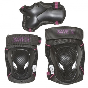Set protectii copii Save My Bones, marimea XS, Negru/Roz, 6 bucati Set protectii copii Save My Bones, marimea XS, Negru/Roz, 6 bucati