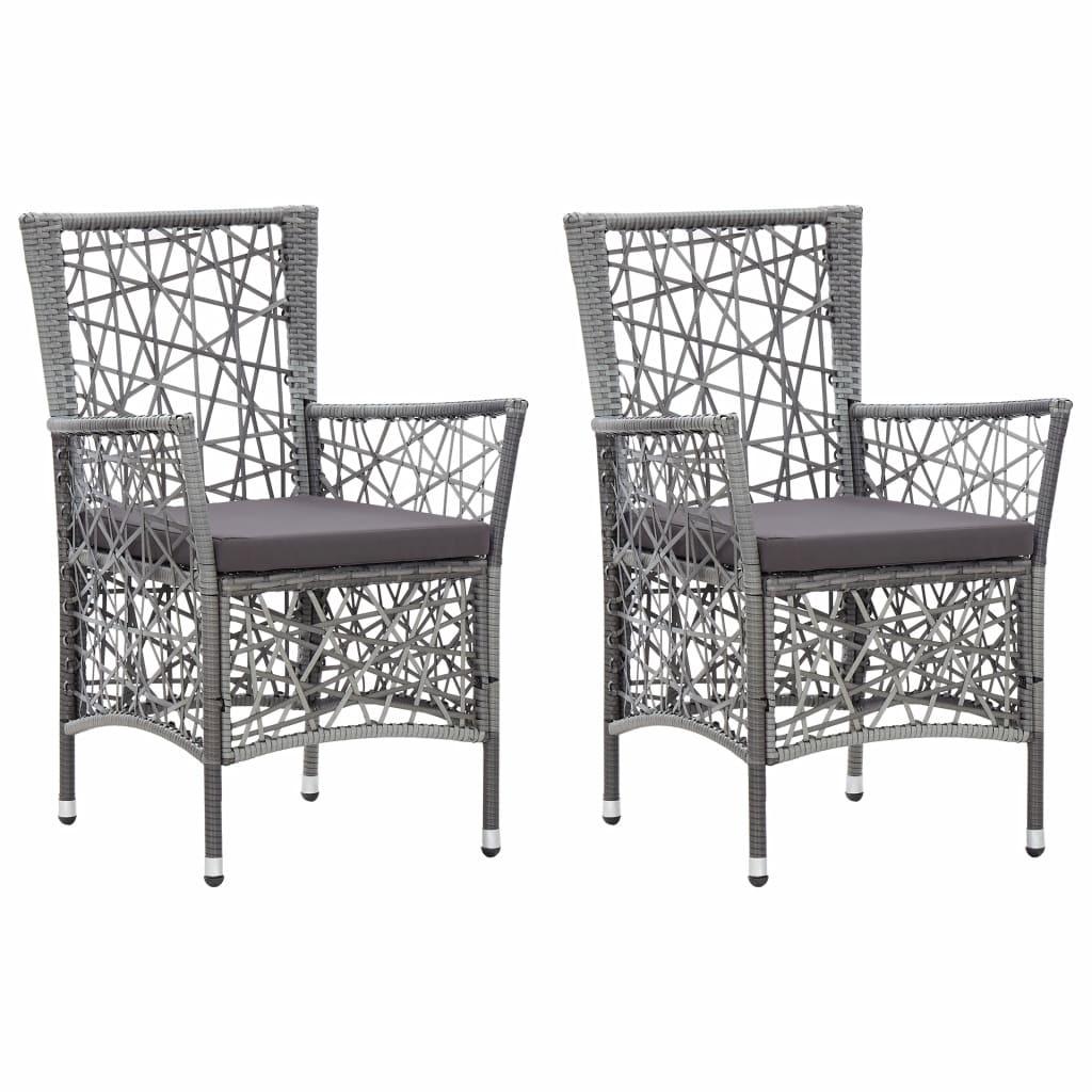 Set 2 scaune de gradina cu perne, vidaXL, Poliratan, 58 x 58 x 88 cm, Gri