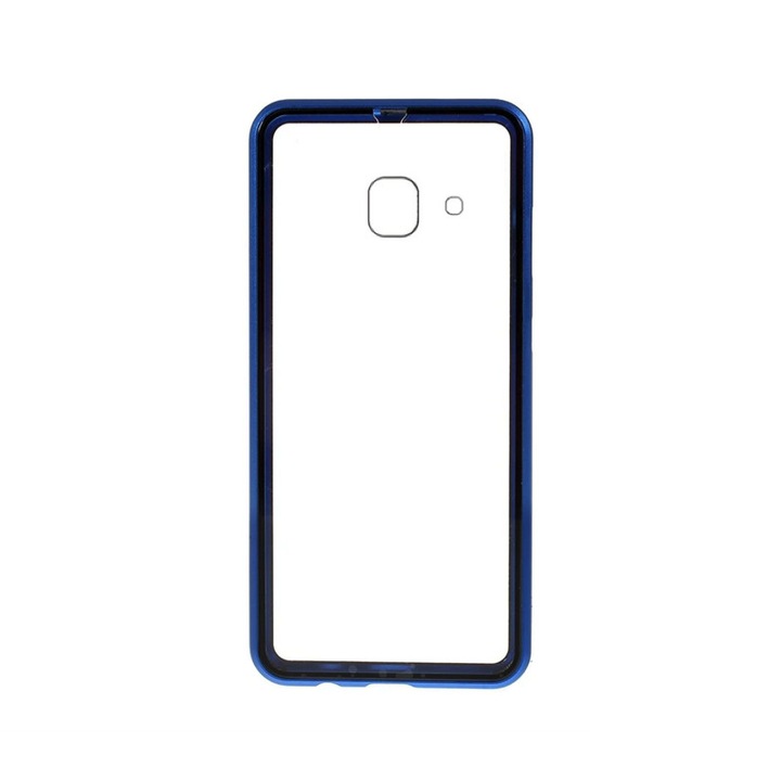 Калъф с магнитна броня и гръб от закалено стъкло за Galaxy J4 Plus (2018) син