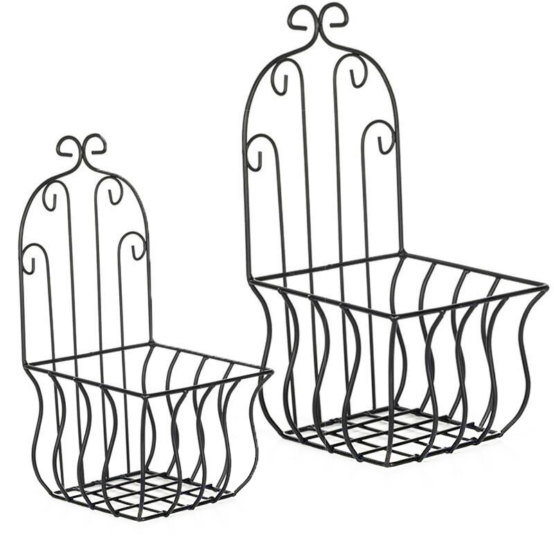 Set de 2 Suport pentru flori suspendat, Loft, 42 cm, metal, negru