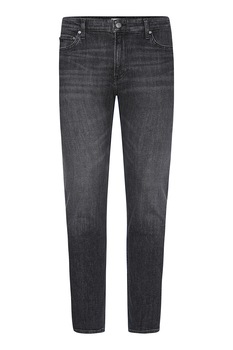 CALVIN KLEIN, Blugi slim fit cu aplicatie logo, Gri inchis, W36-L32 CALVIN KLEIN, Blugi slim fit cu aplicatie logo, Gri inchis, W36-L32