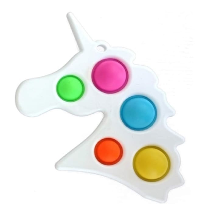 Siks szenzoros játék szilikon buborékokkal, stresszoldó, egyszarvú forma, fehér