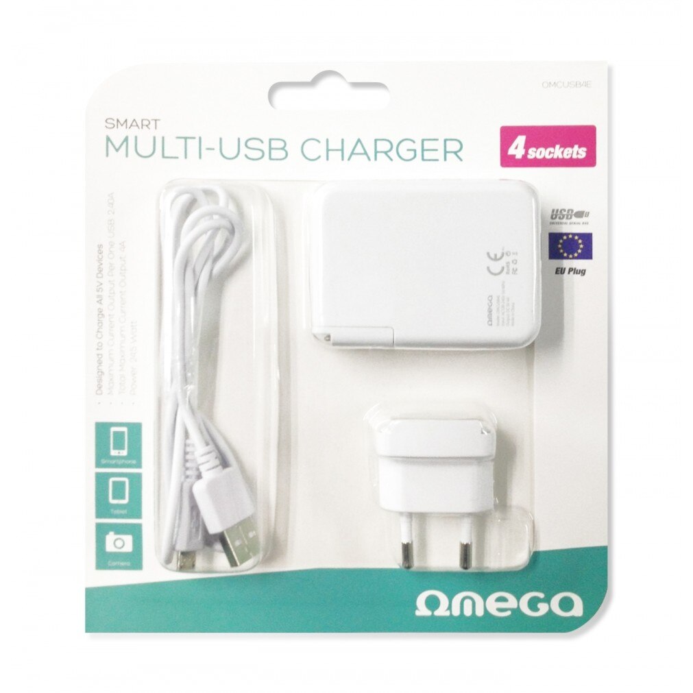 Incarcator 4 USB OMEGA OMCUSB4ECharger 4A, Alb