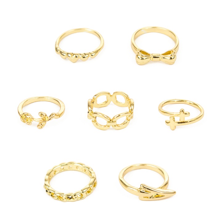 7 vegyes, minimalista Alfa femgyurubol allo keszlet, Aranyszín, 1.3 cm