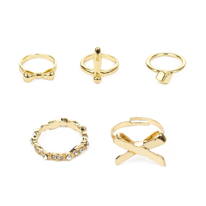 5 db vegyes fémgyűrűből álló kis és nagy Sirius készlet, Aranyszín