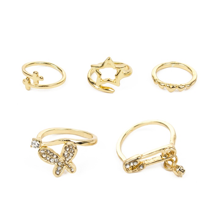 5 db kis és nagy vegyes fémgyűrűs készlet Agena, Aranyszín